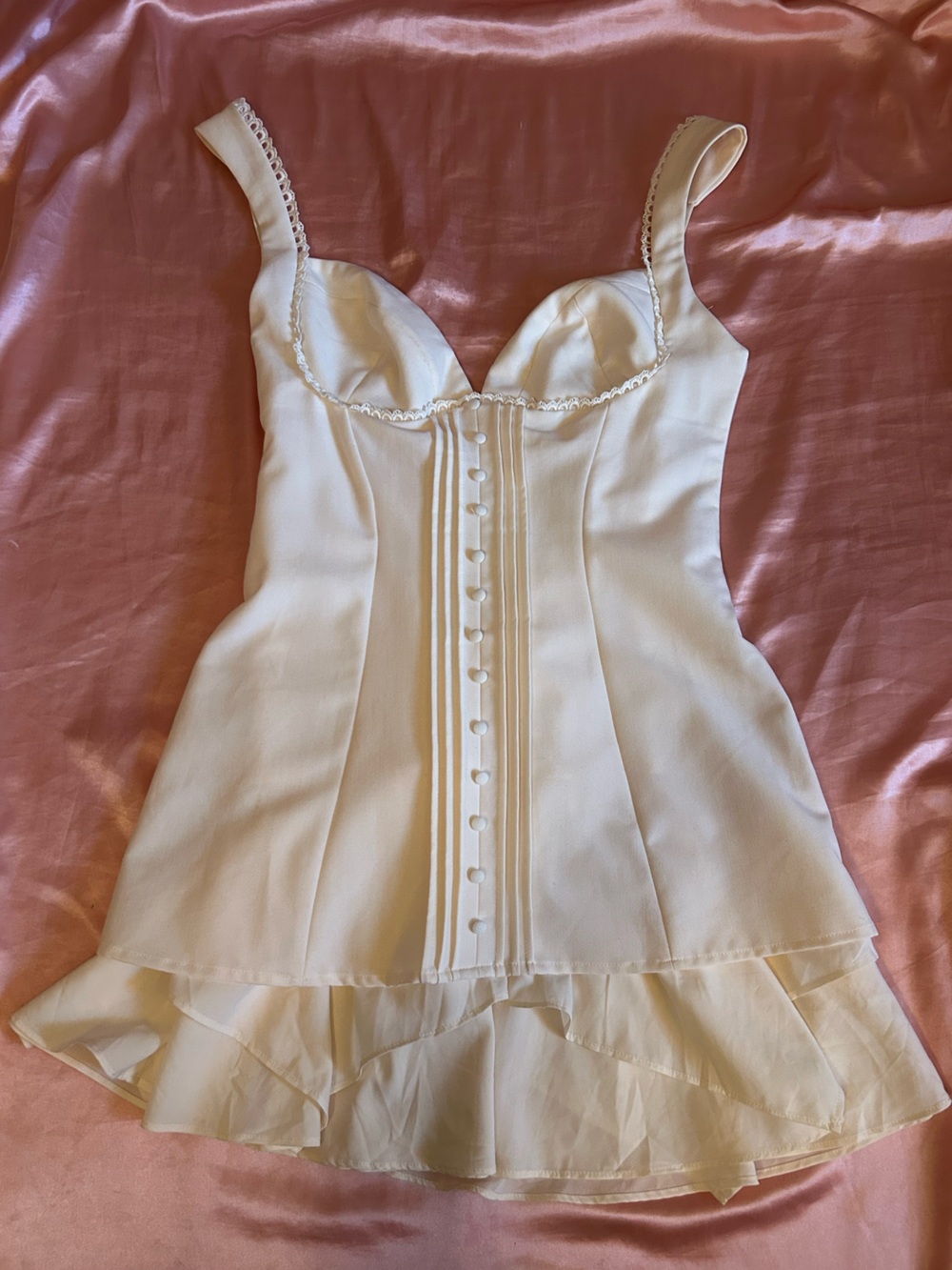 Oh Polly Ivory Corset Mini Dress with Ruffle Hem